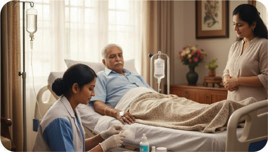 Nurse assisting elderly woman