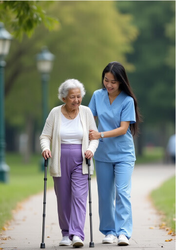 Home caregiver helping patient